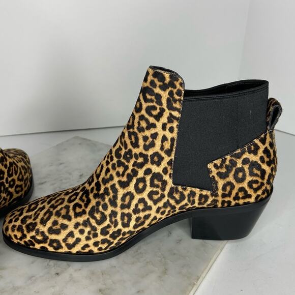 New Cole Haan Leopard Print Chelsea Ankle Boots Calf Hair Black Brown Size 7 - Picture 7 of 10